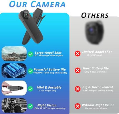 Mini Body Camera with Audio & Video Recording - Small POV Cam 1080P with 16G Card - Wearable Personal Portable Cameras Recorder DV - Night Version Camcorder for Security Work Records Guard Traveling