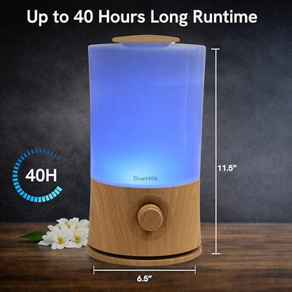 BlueHills Premium 2000 ML XL Large Essential Oil Diffuser Aromatherapy Humidifier for Large Room Home 40 Hour Run Huge Coverage Area 2 Liter Extra Large Capacity Huge Diffuser Wood Grain E005