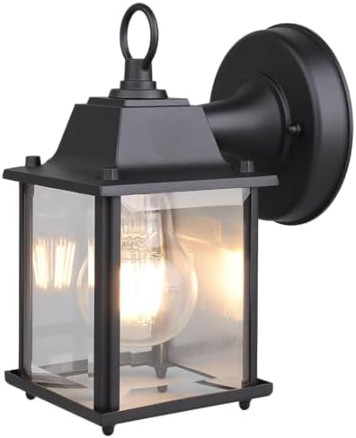Outdoor Porch Light for House E26 Aluminum Glass, Black, 1 Pack