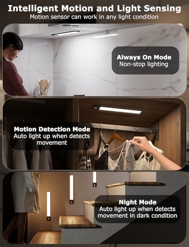 12" Under Cabinet Lighting Wireless, Remote, Motion Sensor, 6Pack, Black