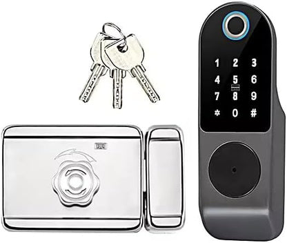 Generic Courtyard iron door lock home electronics fingerprint door lock smart door rim lock, Black