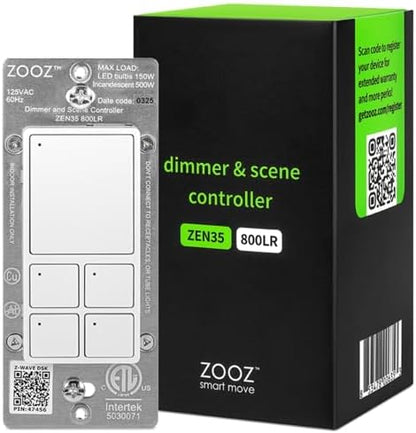 Zooz 800 Series Z-Wave Long Range Dimmer & Scene Controller ZEN35 800LR, White | Z-Wave Hub Required