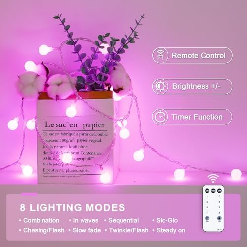 JMEXSUSS 33 ft 100 LED Globe Pink Christmas String Lights Indoor