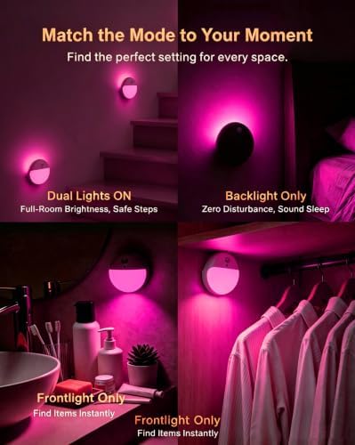 YUNLEX Pink Motion Sensor Night Light Battery Operated, Dim Light,1-15lm