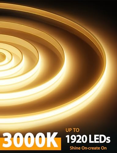 COB LED Strip Lights, Warm White Dimmable Rope with Remote, 19.6ft