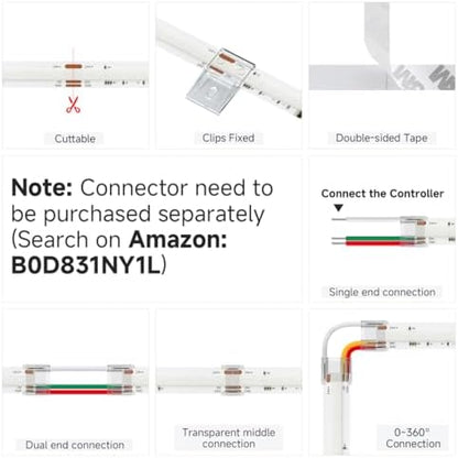 BTF-LIGHTING RGB WS2811 Smart IC FCOB COB LED Strip, UL Listed 576LEDs/m High Density Color Chasing Uniform Light, DC24V 24FT 10mm Width Tape Light for Home Party DIY Decor(No Adapter or Controller)