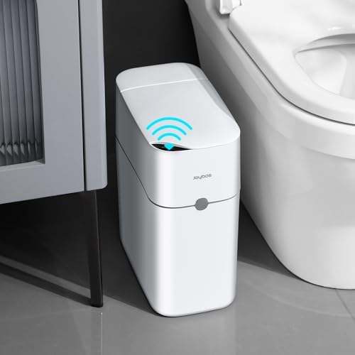 funest Bathroom Trash Can, Automatic Bagging Garbage Can, 3.5 Gallon Slim Smart Small Plastic Trash Bin, Narrow Motion Sensor Trash Can for Bedroom, Office White