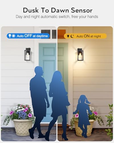 VIANIS 2 Pack Dusk to Dawn Sensor Outdoor Wall Lighting, Anti-Rust, Black