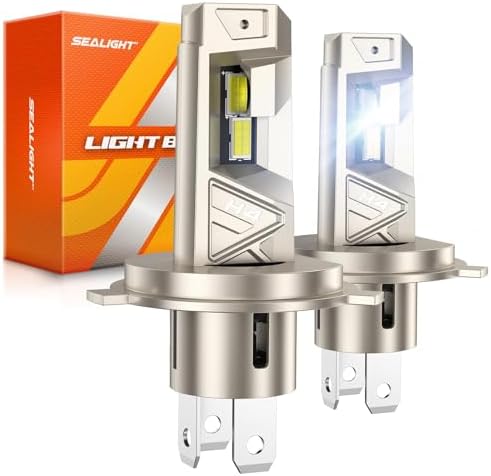 SEALIGHT H4 LED Bulbs, 66000LM Super Brighter, 6500K Cool White 9003 Driving Light Bulbs, 1:1 Size S6-Pro HB2 9003 Fog Light, IP68 With Cooling Fan, Plug and Play, Pack of 2