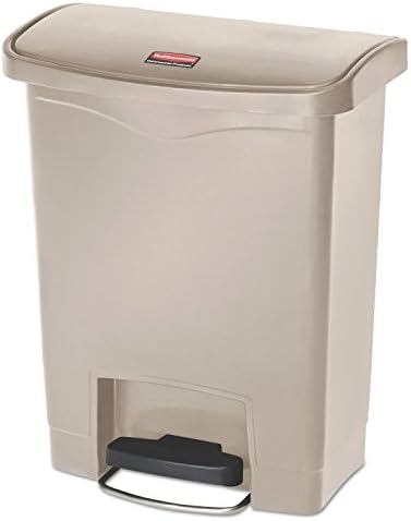 Rubbermaid Commercial Products STREAMLINE Plastic Front Step Step-On-Trash/Garbage Can/Bin 8 GAL Beige for Doctor's Office/Hospitals/Healthcare