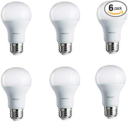 Philips LED Non-Dimmable A19 Frosted Light Bulb: 1500-Lumen, 5000-Kelvin, 14-Watt (100-Watt Equivalent), E26 Base, Daylight, 6-Pack