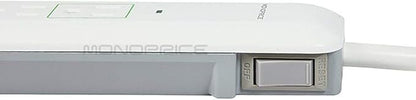 Monoprice 6 Outlet Slim Surge Protector Power Strip - 540 Joules, With Power/Circuit Breaker Switch, 500 Volts Clamping Voltage, UL Rated Cord, 3 Feet, White