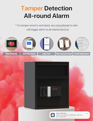 FORFEND Smart Money Safe App Alarm | Kidnap Alarm, Tamper Proof, Voice Command Depository Drop Safe Box Anti-Pry| Multi-User Cash Safe for Home Office