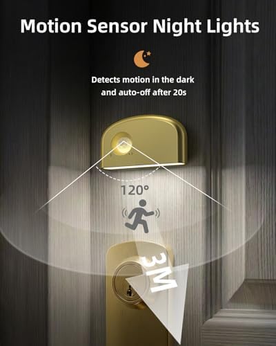 Keyhole Light, Battery Powered Motion Sensor Lights,Door Lock Light Magnetic & Dimmable, PIR Wireless Motion Detector 6500K Soft White,Portable Nightlight for Hallway,Appliance,Bathroom (1, Gold)