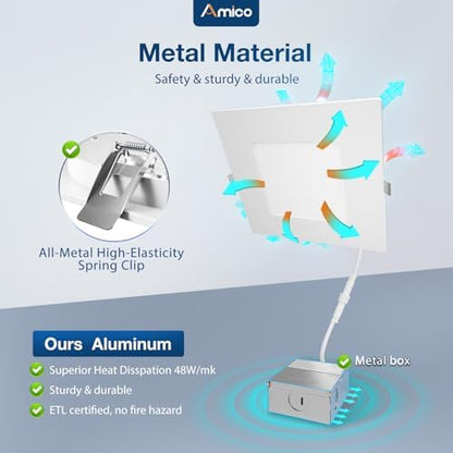 Amico 6 Pack 6 Inch 5CCT Ultra-Thin Square LED Recessed Ceiling Light