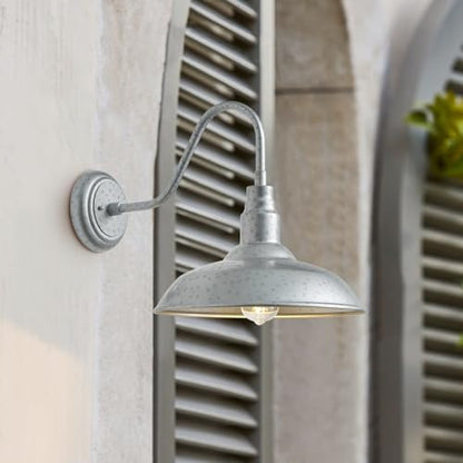 14 Inch Barn Farmhouse Outdoor Light Fixture, 2 Pack Exterior Gooseneck Lights with Galvanized Steel Finish, Outside Wall Sconce with Wall Mount for House, Porch, Patio
