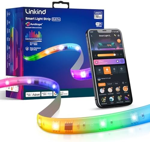Linkind 10ft Smart LED Strip Lights - AuraScape Segmented Color Changing WiFi Light Strip - Compatible with Alexa & Google Home - DIY Dynamic Lighting for Bedroom, Living Room, Gaming Setup & Kitchen