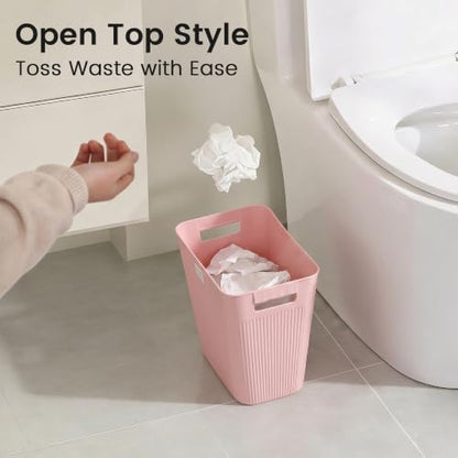 JOYMOOP Slim Trash Can 3-Pack, 2.2 Gallon Plastic Wastebasket for Bathroom, Bedroom, Office, Kitchen with 4 Rolls Bags, Pink