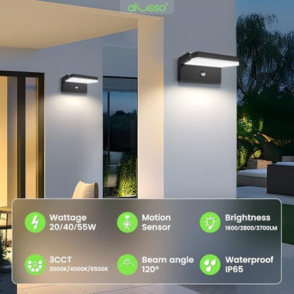ALUSSO 20W/40W/55W LED Outdoor Motion Sensor Flood Lights, 3CCT Wall Light