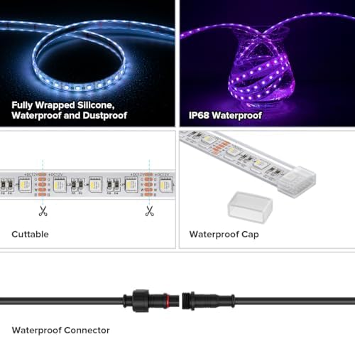 BTF-LIGHTING RGBW LED Strip IP68 Waterproof Cool White DC12V 16.4FT 300LED