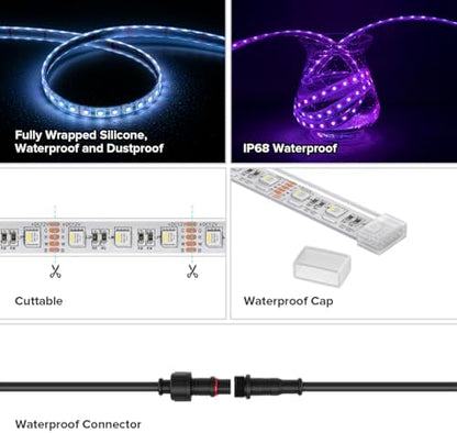 BTF-LIGHTING RGBW LED Strip IP68 Waterproof Cool White DC12V 16.4FT 300LED