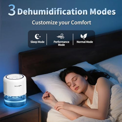 44oz(1.3L) Small Dehumidifier for Home Auto-Off Quiet Portable Dehumidifier with 3 Modes 10 Color Lights 4 Timer Settings for Bedroom Bathroom Closet (215 sq.ft)