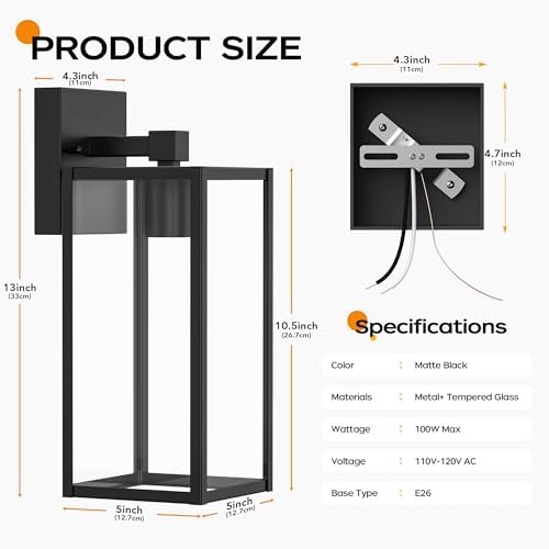 WIHTU 13in Outdoor Porch Light Wall Mount, Exterior Lighting Fixture
