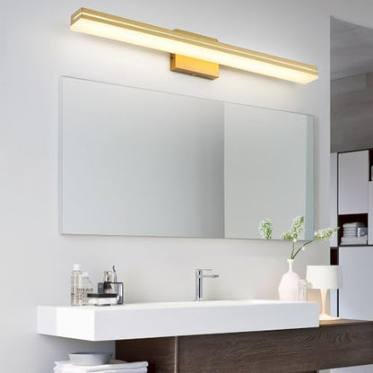 SineRise LED Modern Bathroom Vanity Light Fixtures (32-Inch, 3000K/4000K/6000K, Dimmable), Gold Modern Acrylic Bathroom Wall Lighting Fixtures Over Mirror