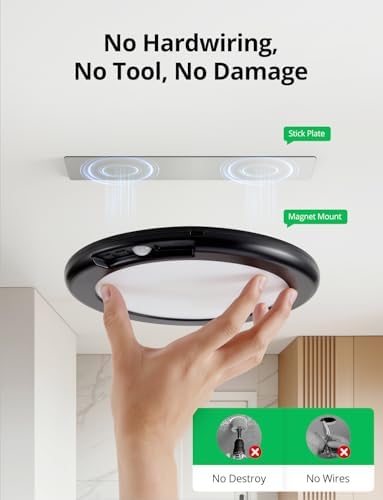 Bojim Rechargeable Motion Sensor Ceiling Light with Remote Battery Operated Shower Lighting for Inside, Wireless Magnetic Closet Light Dimmable for Bathroom Laundry Garage Pantry Hallway 2 Pack
