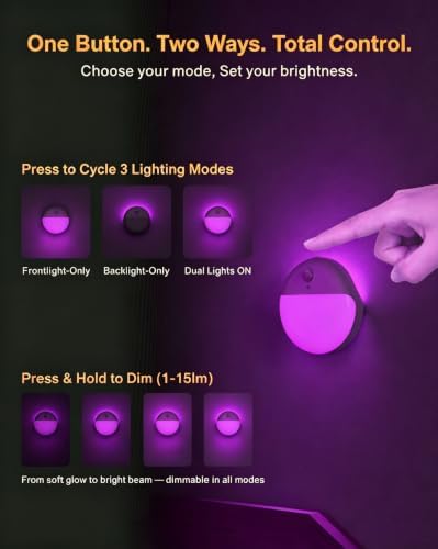 YUNLEX Purple Motion Sensor Night Light Battery Operated, Dim Sticky Light
