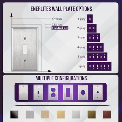 ENERLITES Toggle Light Switch Stainless Steel Wall Plate, Metal Plate Corrosive Resistant Cover for Rotary Dimmers Lights, Size 1-Gang 4.50"x 2.76", 7711, 430 Stainless Steel, UL Listed, Silver
