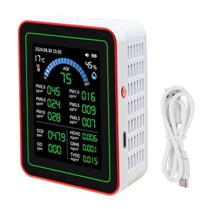 18 in 1 Air Quality Tester for Home, Indoor Air Quality Monitor, with Air Quality Index, CO2, HCHO, TVOC, PM5.0, PM0.3, PM1.0, PM2.5, PM10 etc, Support Data Storage and