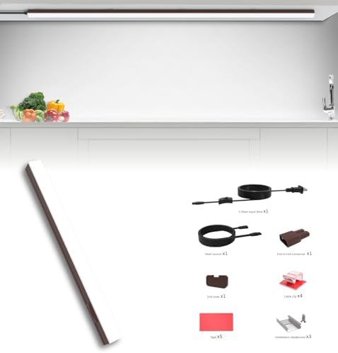 Leetdud Under Cabinet Lighting Plug in, 24 Inch 1 Pc, Linkable AC120V 3CCT 3000K/4000K/5000K Ultra Slim, LED Under Cabinet Lights for Counter Light, Kitchen, Shelf, Sink, Workshop, Desk, Bronze