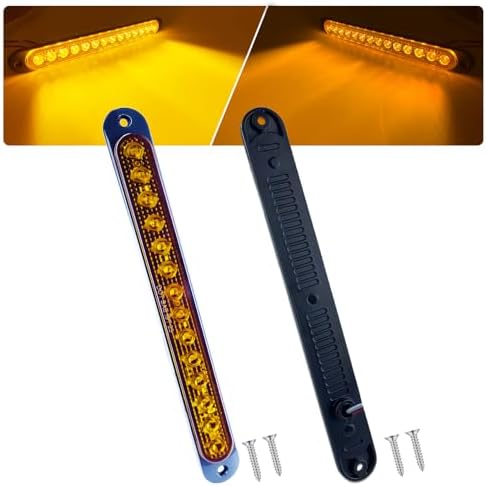 10" LED Amber Trailer LED Turn Signal Light Bar Strip Aluminum Alloy Base Side Marker Tail Lights Assembly for Truck RV Marine Boats, 15 LEDs 2Pcs