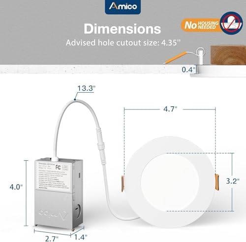 Amico 2 Pack 4 Inch 5CCT Ultra-Thin LED Recessed Ceiling Light