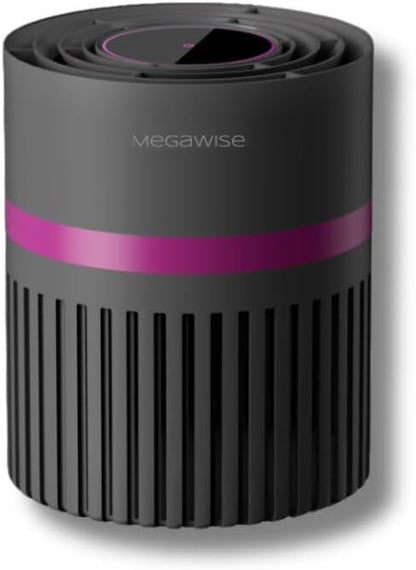 MEGAWISE H13 HEPA Air Purifier for Bedroom, Office & Small Rooms, 3-Stage Filtration with 360° Air Intake, 24dB Quiet Sleep Mode, Activated Carbon Filter for Smoke, Dust, Pet Dander & Odor, Ozone Free