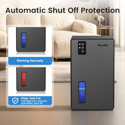 NineSky Dehumidifiers for Home, 1000 Sq.Ft Dehumidifier with 95oz Water Tank, Quiet Dehumidifier for Basement Bathroom Bedroom with 7-Color Ambient Light & Auto Shut Off, (Grey)