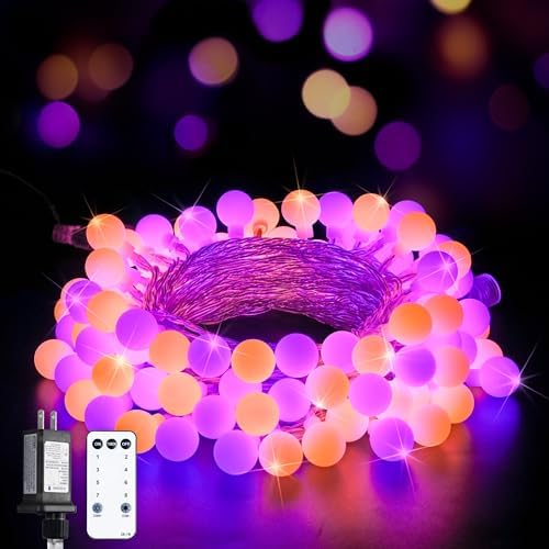 JMEXSUSS 100 LED Globe Orange and Purple Halloween Lights Indoor Remote