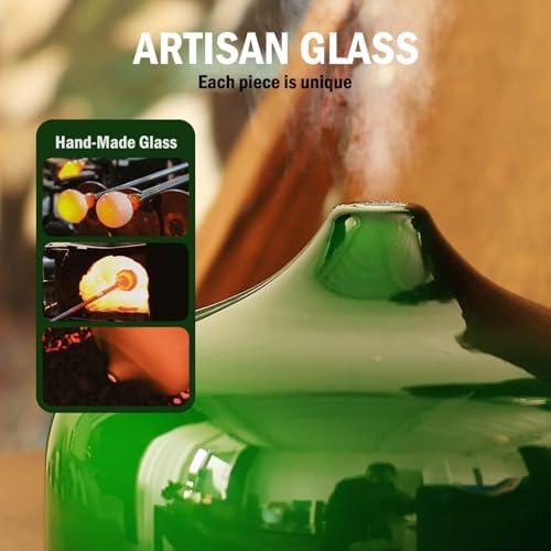 Porseme 500ml Glass Essential Oil Diffuser Aromatherapy Ultrasonic Cool Mist Humidifier 15-21 Running Hours Waterless Auto-Off Air Diffusers for Sleeping Yoga Working Spa(Hulk Green)
