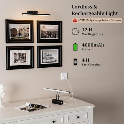 Battery Operated Picture Light for Wall, 13.8'', Black, RF Remote Control