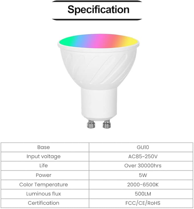 Homekit GU10 Smart Dimmable RGBCW LED Light Bulbs Works with Homekit Siri Voice Control 5W