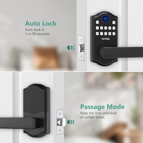 Smart Fingerprint Door Lock with APP Control, Keyless Entry Door Lever, Electronic Door Handle, Aluminum Alloy Construction, 5 Unlock Methods for Home Office Security, Matte Black
