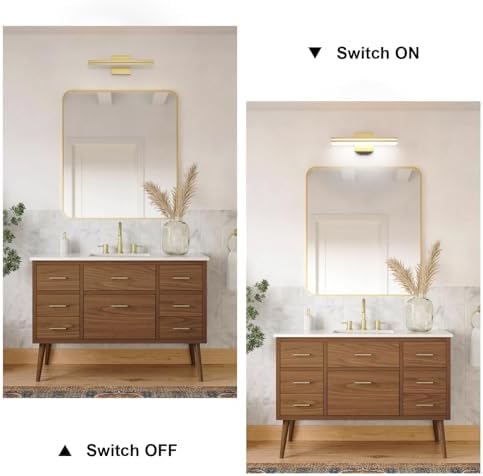 SineRise 16-Inch LED Modern Bathroom Vanity Light Bar, Gold Modern Acrylic Bathroom Wall Lighting Fixtures Over Mirror (Cool White 6000K)
