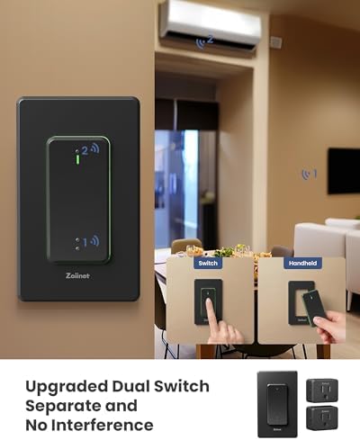 Zoiinet 2-Gang Wireless Outlet Switch, Upgrade Dual Remote Control Outlet