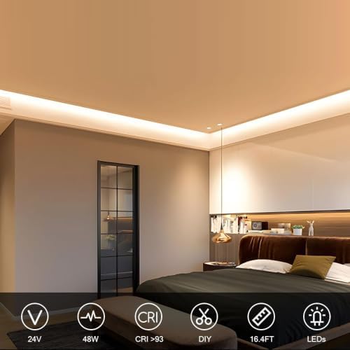 VST 16.4ft COB LED Strip Lights Natural White 4000K, 12V Dimmable LED Tape Light, 48w, 2400 LEDs, Ra 93+, IP30, Lighting for Kitchen, Cabinets, UL Listed (Power Source Not Included)