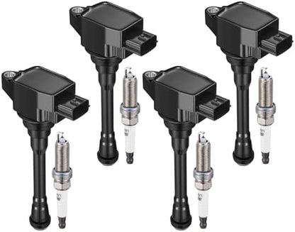 BDFHYK 4 Ignition Coil Pack UF708 and 4 Iridium Spark Plug 91187 Compatible with Nissan NV200 2.0L l4 2013 2014 2015 2016 2017 2018 2019 Coil for IC812 PR4011 PPCUC16 22448-1KT0A 2505-302211