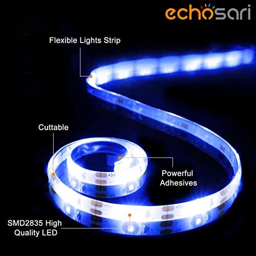 echosari Blue Led Strip Lights Waterproof Battery Operated with Remote, 8 Modes, Dimmable, Timer, Self-Adhesive, Cuttable, 3M 90Led Battery Strip Led Light for Indoor Outdoor Decor (Pack of 3)