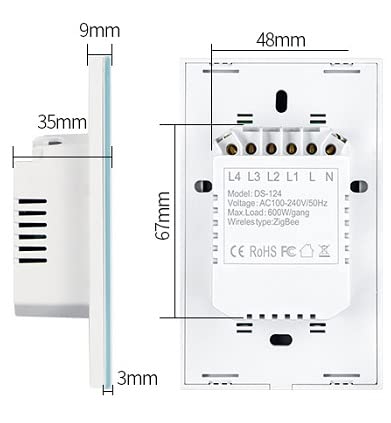 Zigbee Touch Smart Switch, Compatible with Alexa, Google Home, Hubitat, and HA, Neutral Wire Required (2 Gang, White)