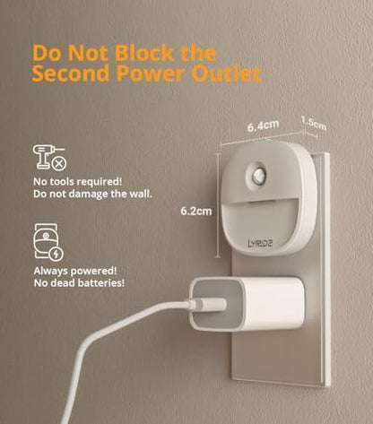 Lyridz Plug in Night Light with Motion Sensor and Dusk to Dawn Sensor, Dimmable Warm Nightlight with 1-50lm Adjustable Brightness Indoor for Bedroom, Bathroom, Stairs, Hallway, 1 Pack
