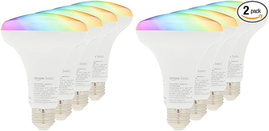 Amazon Basics Smart BR30 LED Light Bulbs, Color Changing, 9W (60W Equivalent), 800LM, Energy Efficient, Voice Control, Works with Alexa Only, 2.4 GHz Wi-Fi, No Hub Required, 8-Pack